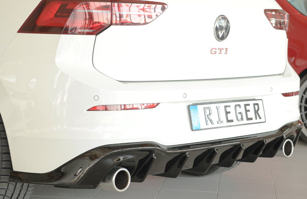 VW Golf 8 GTI Rieger Heckeinsatz für orig. Endrohr li. u. re., (95mm ø), ABS, schwarz glänzend, 
inkl. Montagezubehör, Gut...