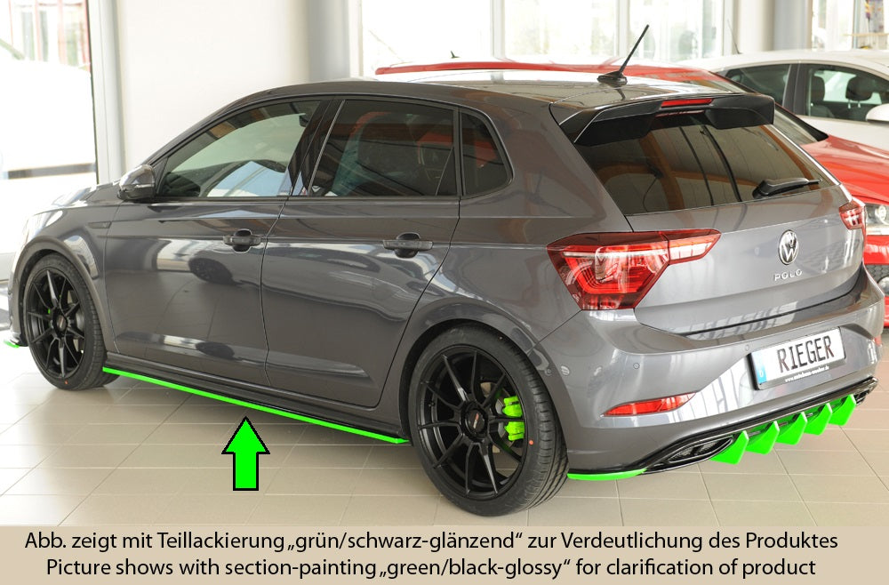 VW Polo (AW) GTI Rieger Seitenschwelleransatz links, für orig. Seitenschweller, ABS, schwarz glänzend, 
inkl. Montagezubeh...