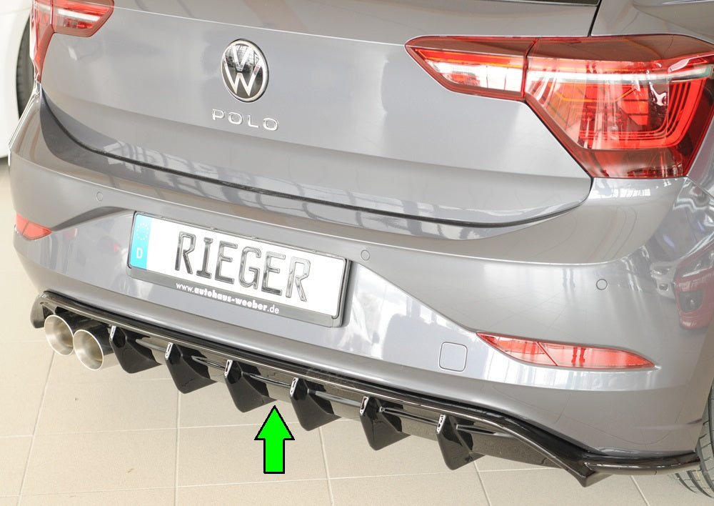 VW Polo (AW) GTI Rieger Heckeinsatz für orig. Doppelendrohr li, ABS, schwarz glänzend, 
inkl. Montagezubehör, Gutachten