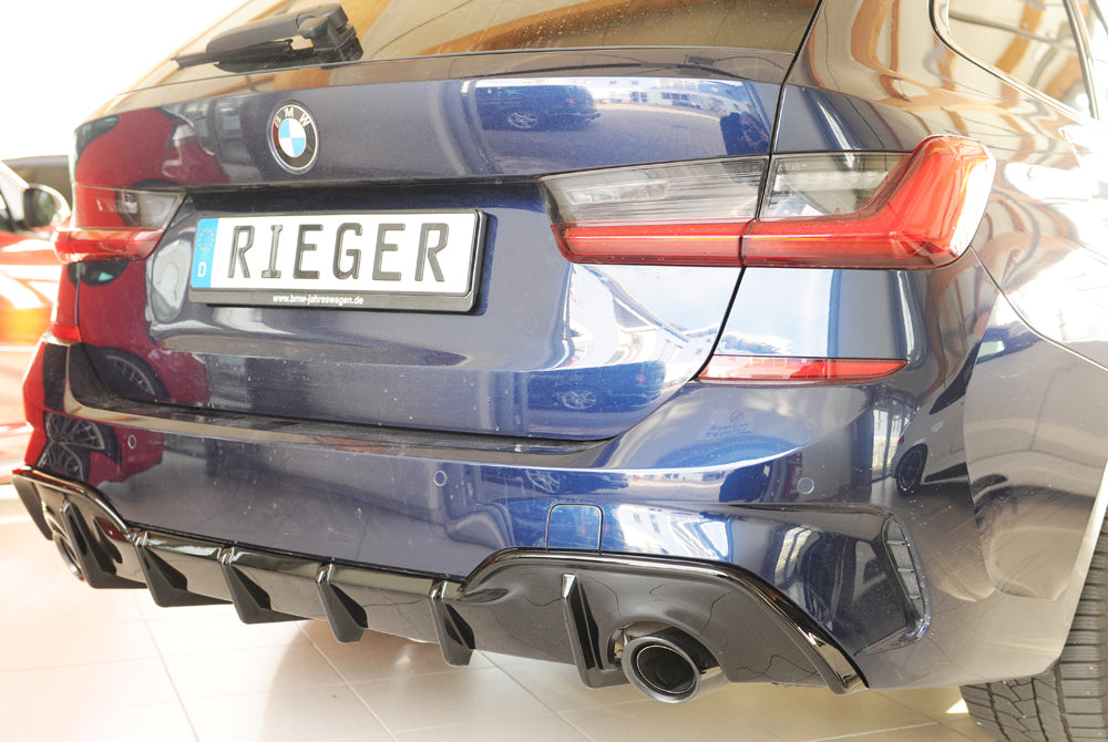 BMW 3er G21  (G3K) Rieger Heckeinsatz (für Fzg. mit AHK) für orig. Endrohr li. u. re., (90mm ø), ABS, schwarz glänzend, fü...