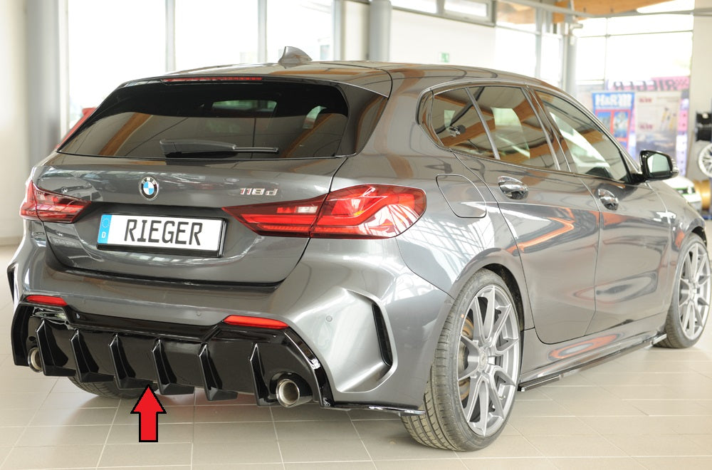 BMW 1er F40  (F1H) Rieger Heckeinsatz für orig. Endrohr li. u. re., (90mm ø), ABS, schwarz glänzend, für Fzg. mit M-Sport-...