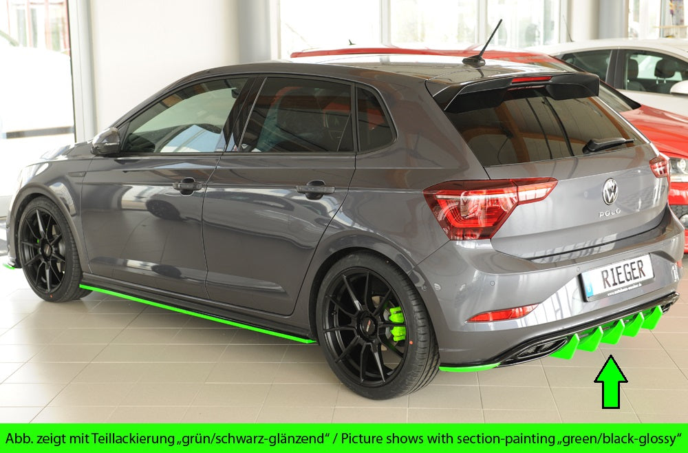 VW Polo (AW) R-Line Rieger Heckeinsatz für orig. Endschalldämpfer, ohne Endrohraussparung, ABS, schwarz glänzend, für Fzg....