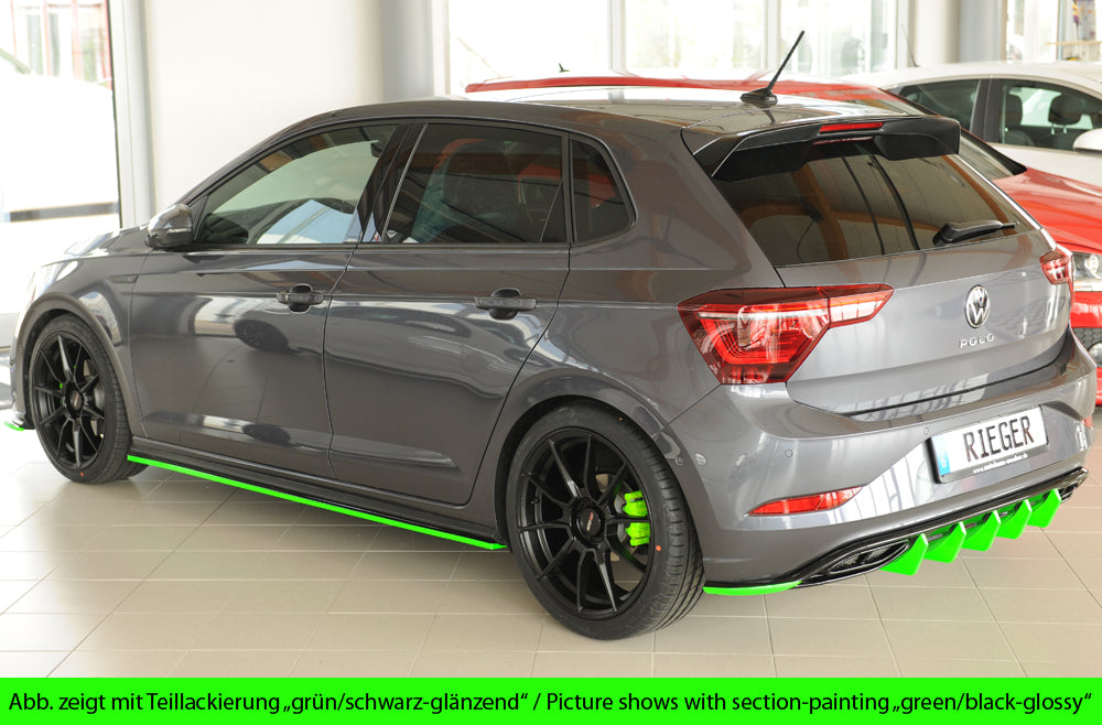 VW Polo (AW) R-Line Rieger Heckeinsatz für orig. Endschalldämpfer, ohne Endrohraussparung, ABS, schwarz glänzend, für Fzg....