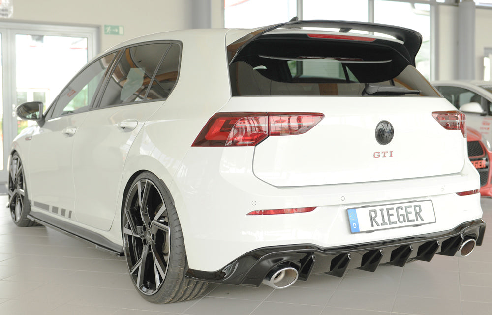 VW Golf 8 GTI Clubsport Rieger Heckeinsatz für orig. Endrohr li. u. re., (130x115mm oval), ABS, schwarz glänzend, 
inkl. M...