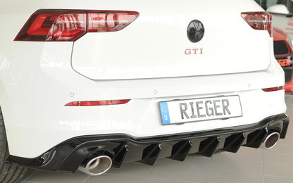 VW Golf 8 GTI Clubsport Rieger Heckeinsatz für orig. Endrohr li. u. re., (130x115mm oval), ABS, schwarz glänzend, 
inkl. M...