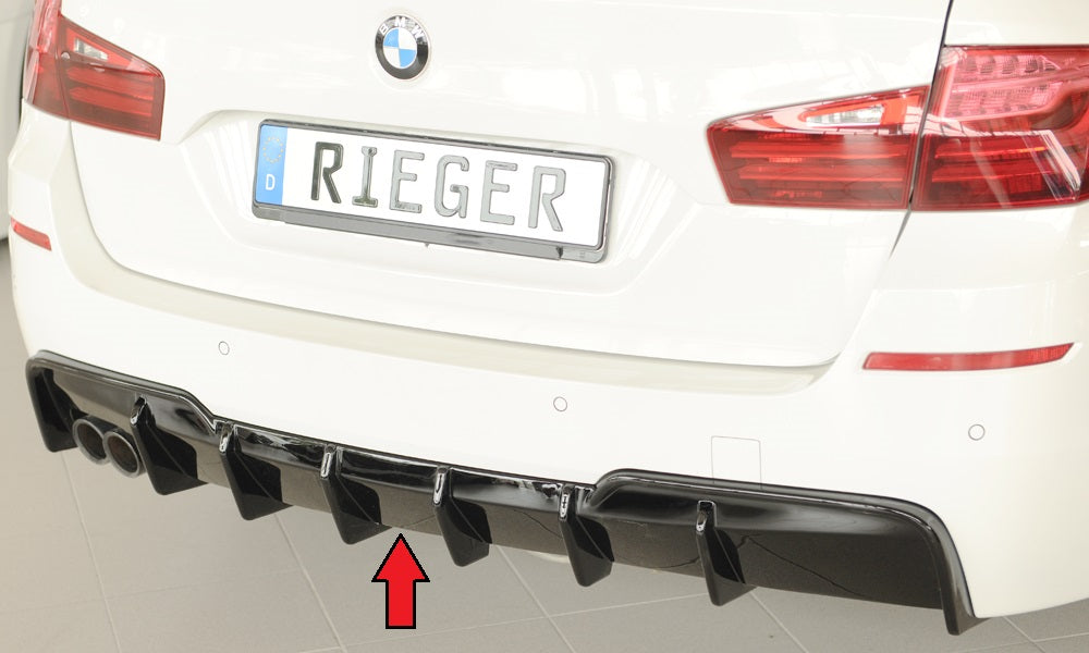 BMW 5er F10  (5L) Rieger Heckeinsatz (für Fzg. mit AHK) für orig. Doppelendrohr li, (2x76mm ø), ABS, schwarz glänzend, für...