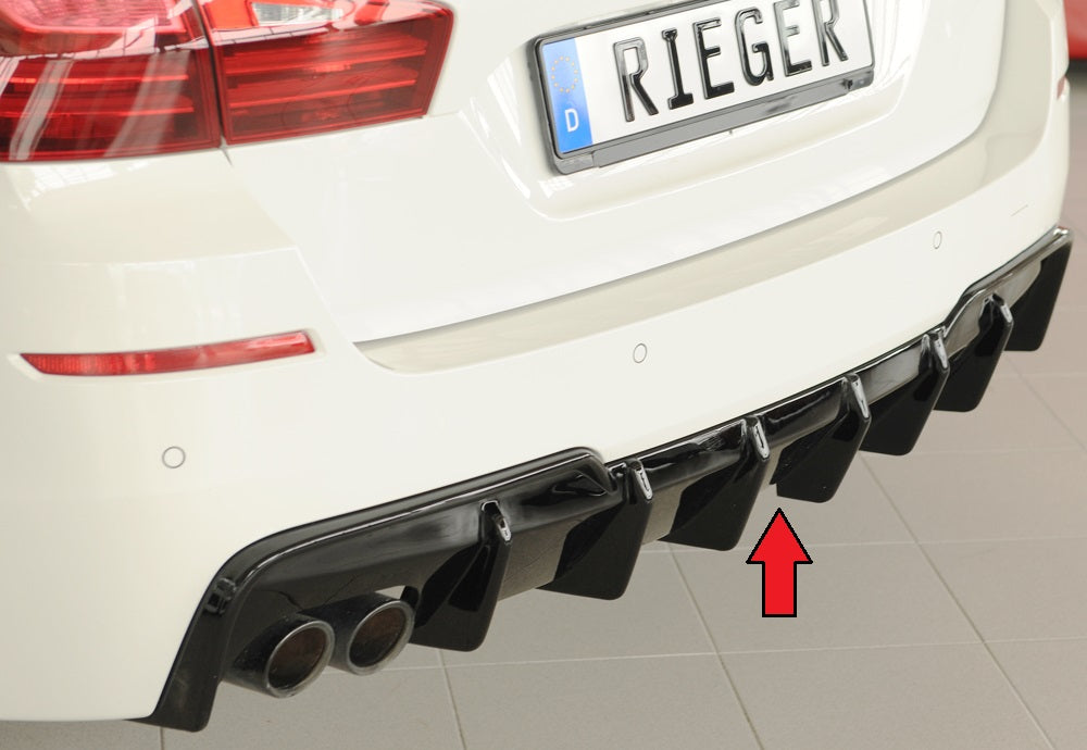 BMW 5er F10  (5L) Rieger Heckeinsatz (für Fzg. mit AHK) für orig. Doppelendrohr li, (2x76mm ø), ABS, schwarz glänzend, für...