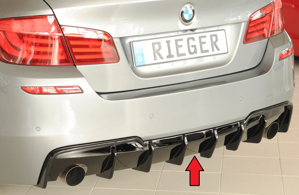 BMW 5er F10  (5L) Rieger Heckeinsatz (für Fzg. mit AHK) für orig. Endrohr li. u. re., (90mm ø), ABS, schwarz glänzend, für...