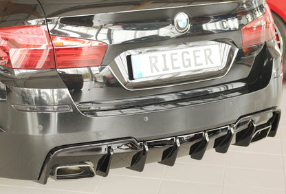 BMW 5er F10  (5L) Rieger Heckeinsatz (für Fzg. mit AHK) für orig. Endrohrblende li. u. re., (550i / 550i xDrive / M550d xD...