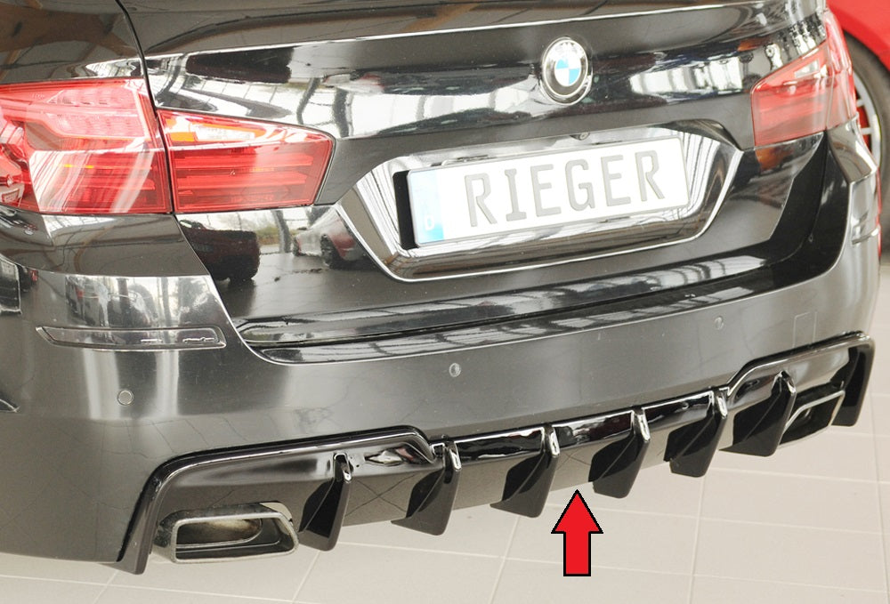 BMW 5er F10  (5L) Rieger Heckeinsatz (für Fzg. mit AHK) für orig. Endrohrblende li. u. re., (550i / 550i xDrive / M550d xD...