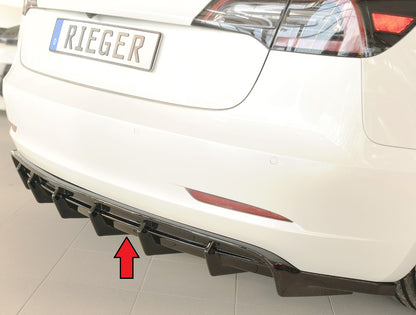 Tesla Model 3  (003) Rieger Heckeinsatz für orig. Heckschürze, ABS, schwarz glänzend, für Fzg. ohne Anhängekupplung, 
inkl...