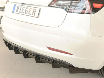 Tesla Model 3  (003) Rieger Heckeinsatz für orig. Heckschürze, ABS, schwarz glänzend, für Fzg. ohne Anhängekupplung, 
inkl...