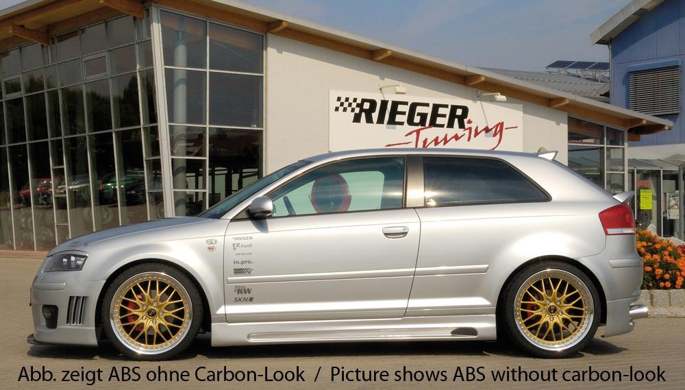 Audi A3 (8P) Rieger Seitenschweller  links, mit Schacht, mit Ausschnitt, ABS, Carbon-Look, 
inkl. Alugitter, Montagezubehör, ABE