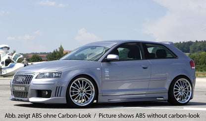 Audi A3 (8P) Rieger Seitenschweller  links, mit Schacht, mit Ausschnitt, ABS, Carbon-Look, 
inkl. Alugitter, Montagezubehör, ABE