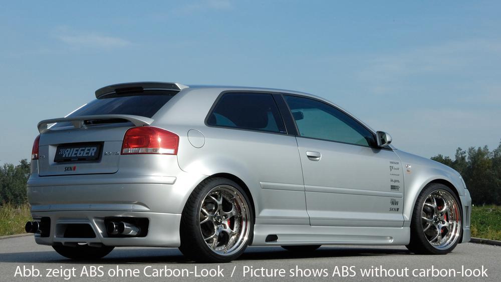 Audi A3 (8P) Rieger Seitenschweller  links, mit Schacht, mit Ausschnitt, ABS, Carbon-Look, 
inkl. Alugitter, Montagezubehör, ABE