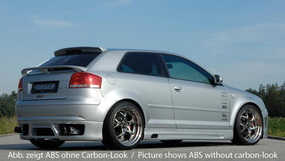 Audi A3 (8P) Rieger Seitenschweller  rechts, mit Schacht, mit Ausschnitt, ABS, Carbon-Look, 
inkl. Alugitter, Montagezubehör, ABE