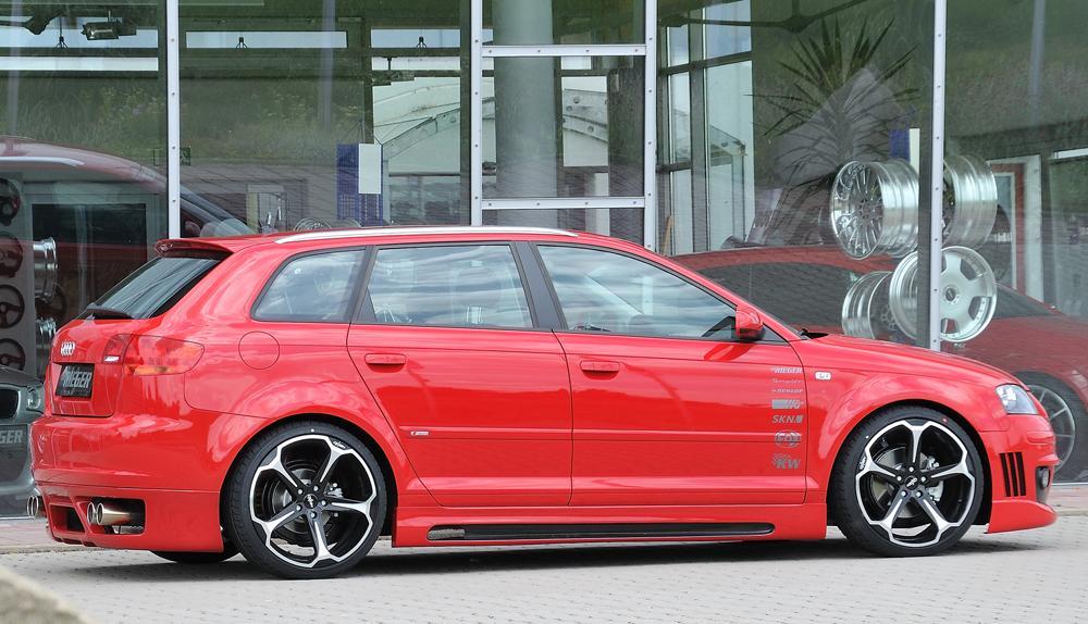 Audi A3 (8P) Rieger Seitenschweller  rechts, mit Schacht, mit Ausschnitt, ABS, Carbon-Look, 
inkl. Alugitter, Montagezubehör, ABE