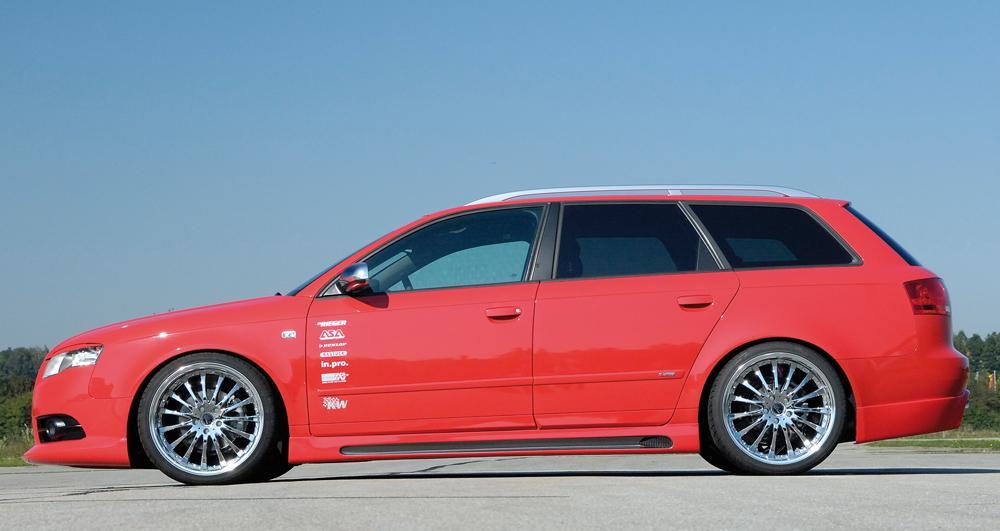 Audi A4 (8E) Typ B6 Rieger Seitenschweller  rechts, mit Schacht, mit Ausschnitt, ABS, Carbon-Look, für Fzg. mit S-Line Exterieur und ohne S-Line Exterieur, 
inkl. Alugitter, Gutachten, Montagezubehör