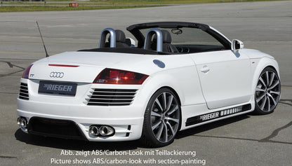 Audi TT (8J) Rieger Heckschürze    für Doppelendrohr li. u. re., ABS, Carbon-Look, für Fzg. mit Einparkhilfe (PDC), S-Line Exterieur und ohne S-Line Exterieur, 
inkl. Alugitter, Montagezubehör