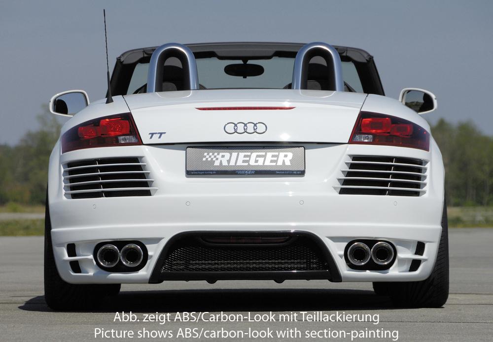 Audi TT (8J) Rieger Heckschürze    für Doppelendrohr li. u. re., ABS, Carbon-Look, für Fzg. mit Einparkhilfe (PDC), S-Line Exterieur und ohne S-Line Exterieur, 
inkl. Alugitter, Montagezubehör