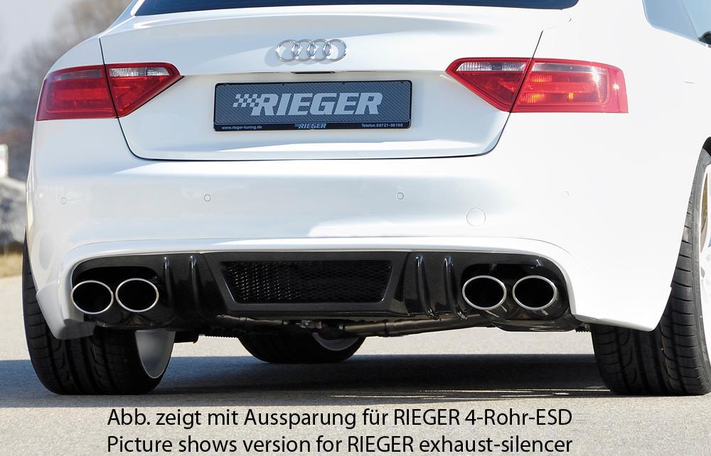 Audi A5 (B8/B81) Rieger Heckschürzenansatz  für orig. Endrohr li. u. re., ABS, Carbon-Look, für Fzg. ohne S-Line Exterieur, 
inkl. Alugitter, Montagezubehör, Gutachten