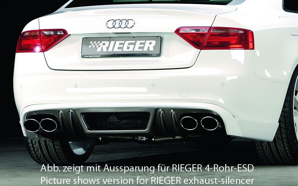 Audi A5 (B8/B81) Rieger Heckschürzenansatz  für orig. Endrohr li. u. re., ABS, Carbon-Look, für Fzg. mit S-Line Exterieur, 
inkl. Alugitter, Montagezubehör, Gutachten