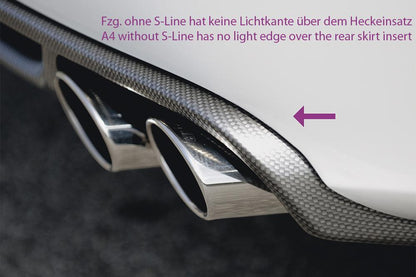 Audi A4 (B8/B81) Rieger Heckeinsatz  für Doppelendrohr li. u. re., (4x115x85mm oval), ABS, Carbon-Look, für Fzg. ohne S-Line Exterieur, 
inkl. Montagezubehör, Alugitter