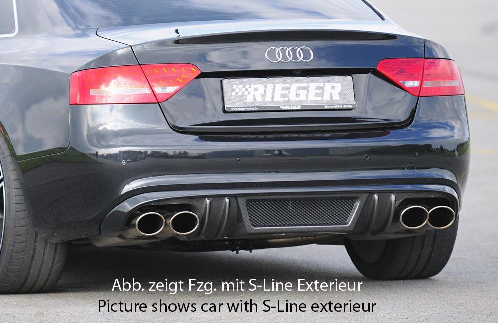 Audi A5 (B8/B81) Rieger Heckeinsatz  für Doppelendrohr li. u. re., (4x115x85mm oval), ABS, Carbon-Look, für Fzg. ohne S-Line Exterieur, 
inkl. Montagezubehör, Alugitter, Gutachten