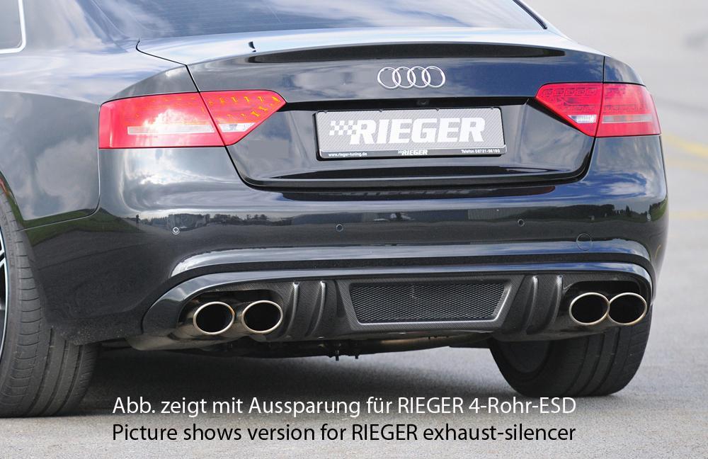 Audi A5 (B8/B81) Rieger Heckeinsatz  für orig. Doppelendrohr li, ABS, Carbon-Look, für Fzg. mit S-Line Exterieur, 
inkl. Alugitter, Montagezubehör, Gutachten