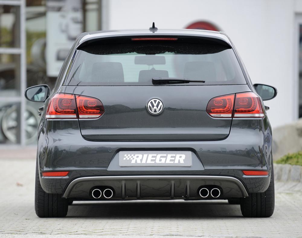 VW Golf 6 Rieger Heckeinsatz mit 2 Doppelfinnen  für Doppelendrohr li. u. re., ABS, Carbon-Look, 
inkl. Montagezubehör, Gutachten