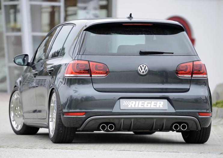 VW Golf 6 Rieger Heckeinsatz mit 2 Doppelfinnen  für Doppelendrohr li. u. re., ABS, Carbon-Look, 
inkl. Montagezubehör, Gutachten