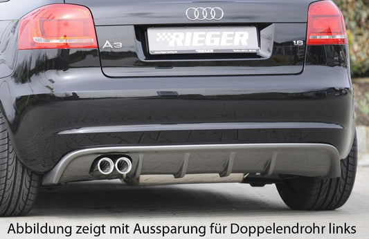 Audi A3 (8P) Rieger Heckeinsatz  für orig. Endrohr li., ABS, Carbon-Look, für Fzg. mit S-Line Exterieur und ohne S-Line Exterieur, 
inkl. Montagezubehör, Gutachten