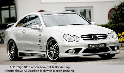 Mercedes CLK (W209) Rieger Seitenschweller  rechts, mit Schacht und 2 Ausschnitten, Carbon-Look, ABS, 
inkl. Alugitter, Montagezubehör, Gutachten