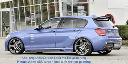 BMW 1er F20  (1K4) Rieger Seitenschweller    rechts, mit Schacht, mit Ausschnitt, ABS, Carbon-Look, 
inkl. Montagezubehör, Alugitter, Gutachten