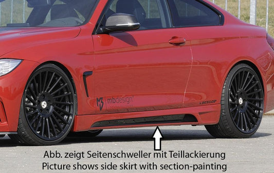BMW 4er F32  (3C) Rieger Seitenschweller    links, mit Schacht, mit Ausschnitt, ABS, Carbon-Look, 
inkl. Montagezubehör, Alugitter, Gutachten