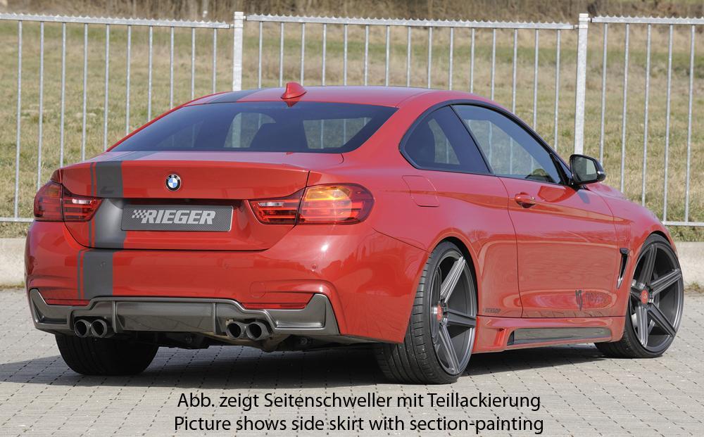 BMW 4er F32  (3C) Rieger Seitenschweller    rechts, mit Schacht, mit Ausschnitt, ABS, Carbon-Look, 
inkl. Montagezubehör, Alugitter, Gutachten