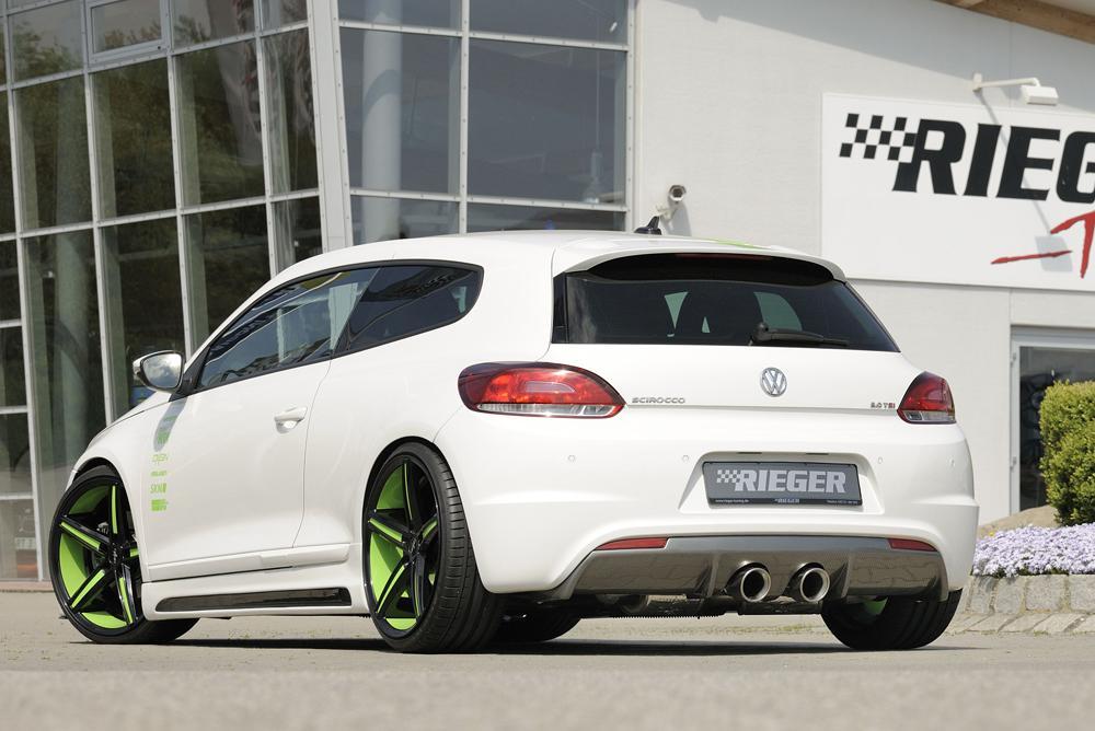 VW Scirocco 3 (13) Rieger Heckeinsatz für R-Line Heckschürze  für Doppelendrohr mittig, (2x100mm ø), ABS, Carbon-Look, für Fzg. mit R-Line Exterieur, 
inkl. Gutachten, Montagezubehör