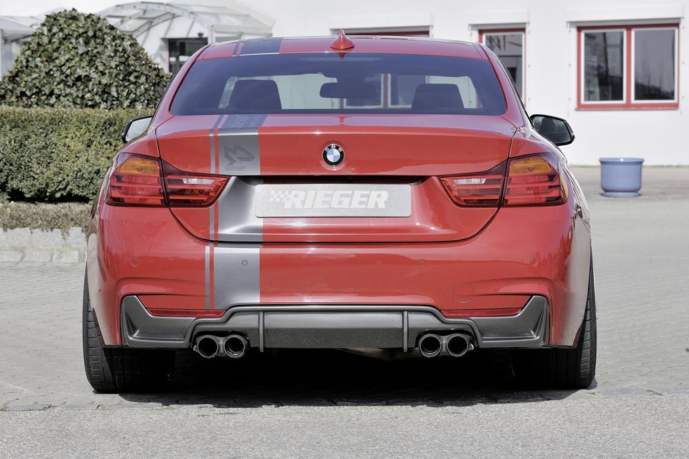 BMW 4er F32  (3C) Rieger Heckeinsatz nur für M-Paket-Heckschürze für Doppelendrohr li. u. re. (435i-/440i-Look), (4x80mm ø), ABS, Carbon-Look, für Fzg. mit M-Technik, 
inkl. Montagezubehör, Gutachten