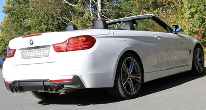 BMW 4er F32  (3C) Rieger Heckeinsatz nur für M-Paket-Heckschürze für Doppelendrohr li. u. re. (435i-/440i-Look), (4x80mm ø), ABS, Carbon-Look, für Fzg. mit M-Technik, 
inkl. Montagezubehör, Gutachten