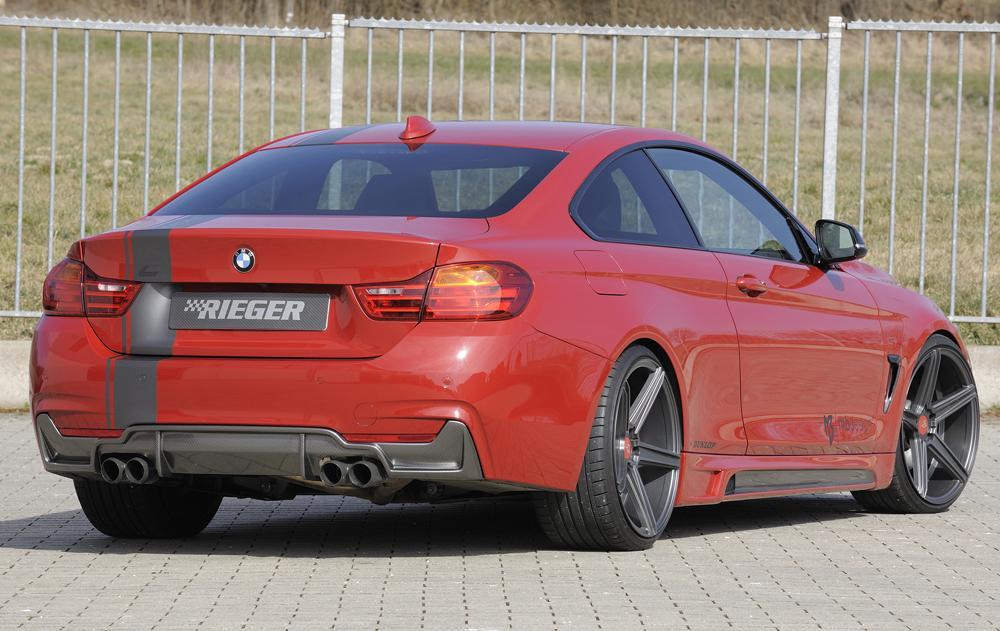 BMW 4er F32  (3C) Rieger Heckeinsatz nur für M-Paket-Heckschürze für Doppelendrohr li. u. re. (435i-/440i-Look), (4x80mm ø), ABS, Carbon-Look, für Fzg. mit M-Technik, 
inkl. Montagezubehör, Gutachten