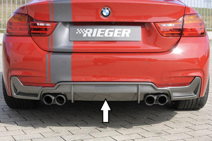 BMW 4er F32  (3C) Rieger Heckeinsatz nur für M-Paket-Heckschürze für Doppelendrohr li. u. re. (435i-/440i-Look), (4x80mm ø), ABS, Carbon-Look, für Fzg. mit M-Technik, 
inkl. Montagezubehör, Gutachten