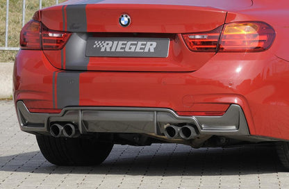 BMW 4er F32  (3C) Rieger Heckeinsatz nur für M-Paket-Heckschürze für Doppelendrohr li. u. re. (435i-/440i-Look), (4x80mm ø), ABS, Carbon-Look, für Fzg. mit M-Technik, 
inkl. Montagezubehör, Gutachten