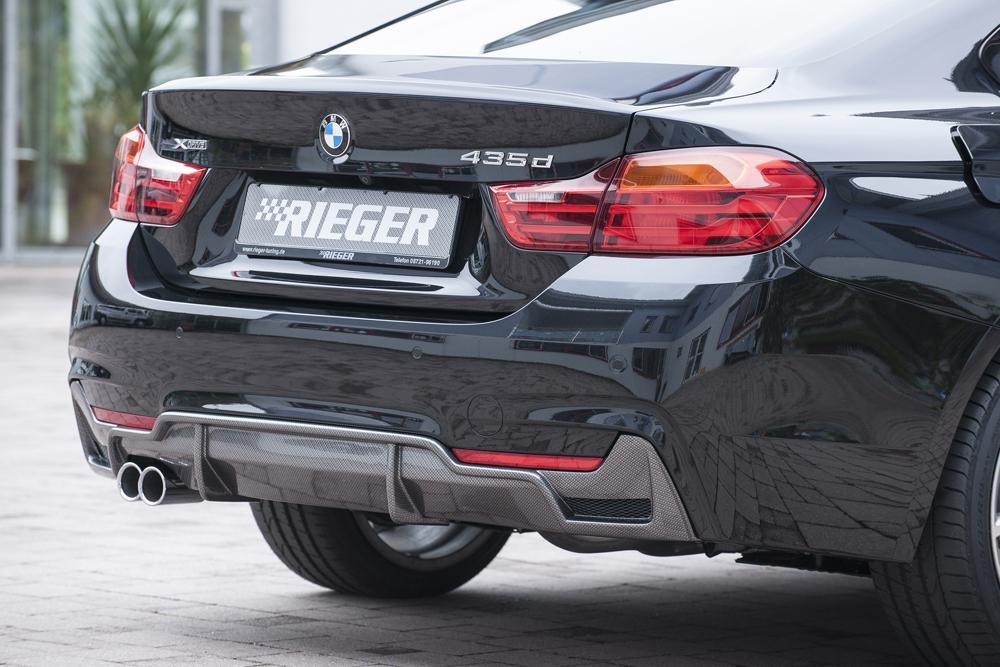 BMW 4er F32  (3C) Rieger Heckeinsatz nur für M-Paket-Heckschürze mit Gittereinsatz li./re., für orig. Doppelendrohr li, ABS, Carbon-Look, für Fzg. mit M-Technik, 
inkl. Alugitter, Montagezubehör, Gutachten