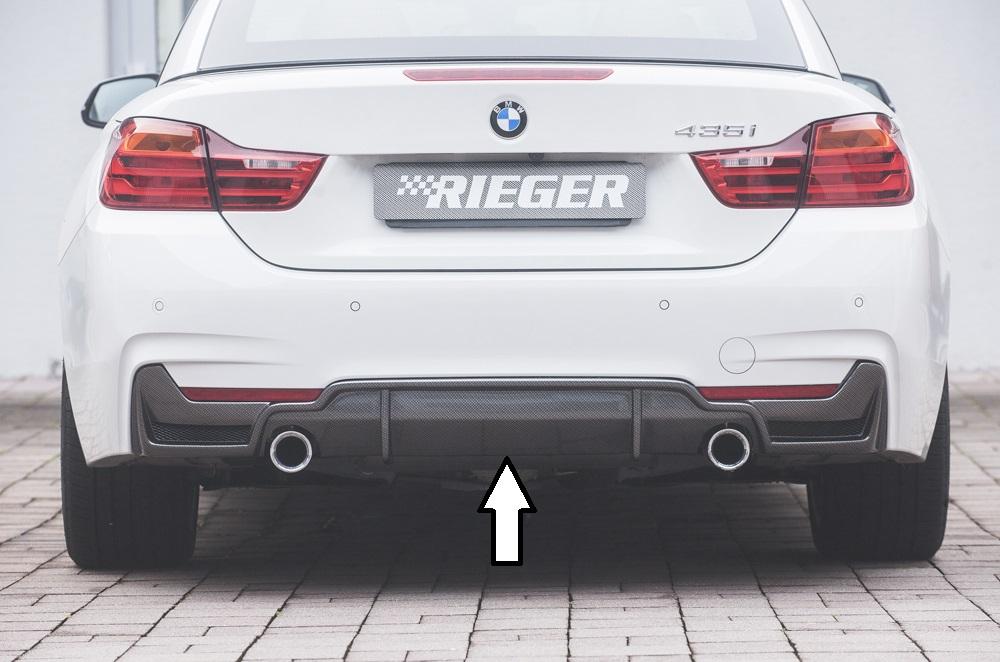 BMW 4er F32  (3C) Rieger Heckeinsatz (nur 435i) nur für M-Paket-Heckschürze mit Gittereinsatz li./re., für orig. Endrohr li. u. re. (435i-/440i-Look), ABS, Carbon-Look, für Fzg. mit M-Technik, 
inkl. Alugitter, Montagezubehör, Gutachten