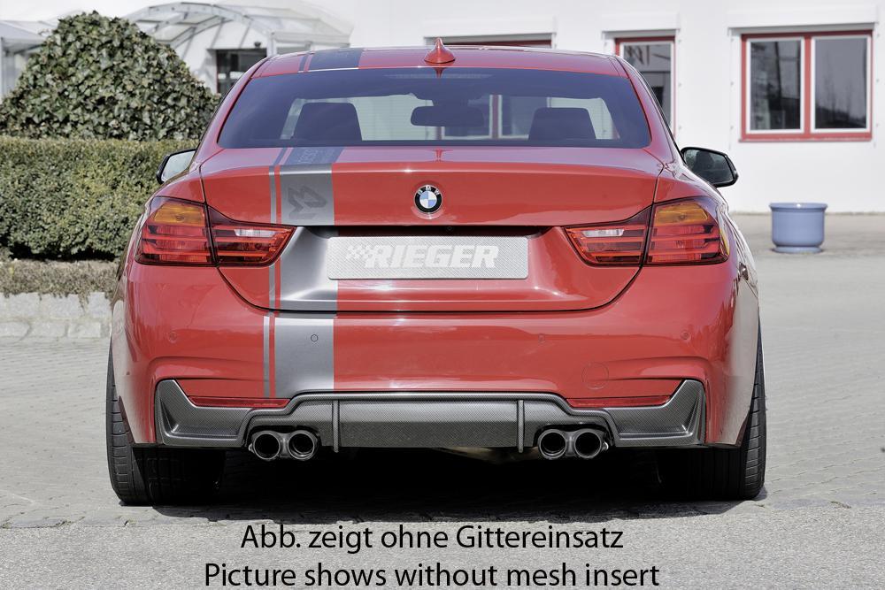 BMW 4er F32  (3C) Rieger Heckeinsatz nur für M-Paket-Heckschürze mit Gittereinsatz li./re., für Doppelendrohr li. u. re. (435i-/440i-Look), (4x80mm ø), ABS, Carbon-Look, für Fzg. mit M-Technik, 
inkl. Alugitter, Montagezubehör, Gutachten