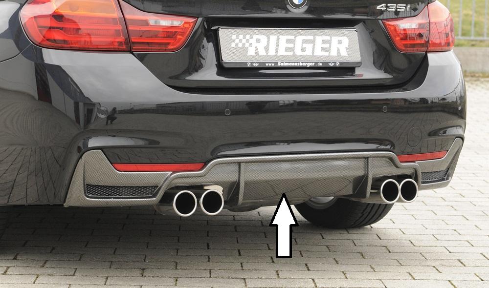 BMW 4er F32  (3C) Rieger Heckeinsatz nur für M-Paket-Heckschürze mit Gittereinsatz li./re., für Doppelendrohr li. u. re. (435i-/440i-Look), (4x80mm ø), ABS, Carbon-Look, für Fzg. mit M-Technik, 
inkl. Alugitter, Montagezubehör, Gutachten