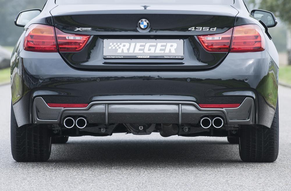 BMW 4er F32  (3C) Rieger Heckeinsatz nur für M-Paket-Heckschürze für Doppelendrohr li. u. re., (4x76mm ø), ABS, Carbon-Look, für Fzg. mit M-Technik, 
inkl. Montagezubehör, Gutachten