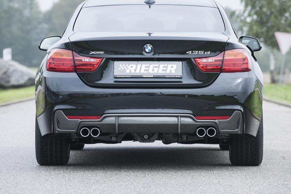 BMW 4er F32  (3C) Rieger Heckeinsatz nur für M-Paket-Heckschürze für Doppelendrohr li. u. re., (4x76mm ø), ABS, Carbon-Look, für Fzg. mit M-Technik, 
inkl. Montagezubehör, Gutachten