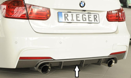 BMW 3er F30  (3L) Rieger Heckeinsatz nur für M-Paket-Heckschürze für orig. Endrohr li. u. re. (335i/340i Look), ABS, Carbon-Look, für Fzg. mit M-Technik, 
inkl. Montagezubehör, Gutachten