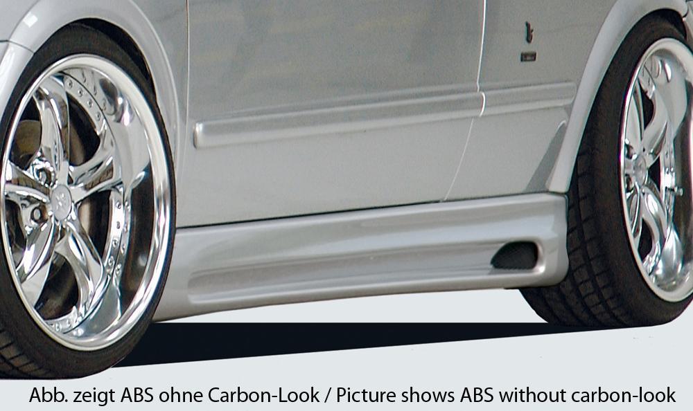 Opel Astra G Rieger Seitenschweller 3-tür.  links, mit Schacht, mit Ausschnitt, ABS, Carbon-Look, 
inkl. Gutachten, Montagezubehör, Alugitter